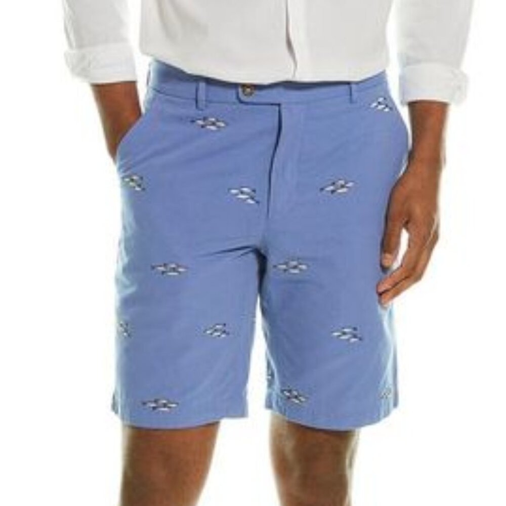 NWT J. McLaughlin Men’s Oliver School Of Fishes Baby Blue Embroidered Shorts 40
